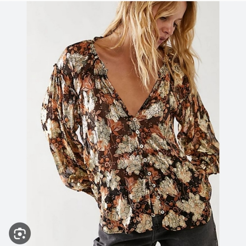 Free people Scorpio oversized long sleaves metalic top new